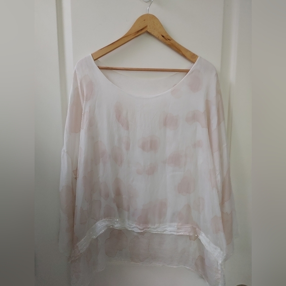 Via Veneto 🤍Made in Italy🤍 Silk Blend Flowy Boho Top ~ Size L - Picture 1 of 14